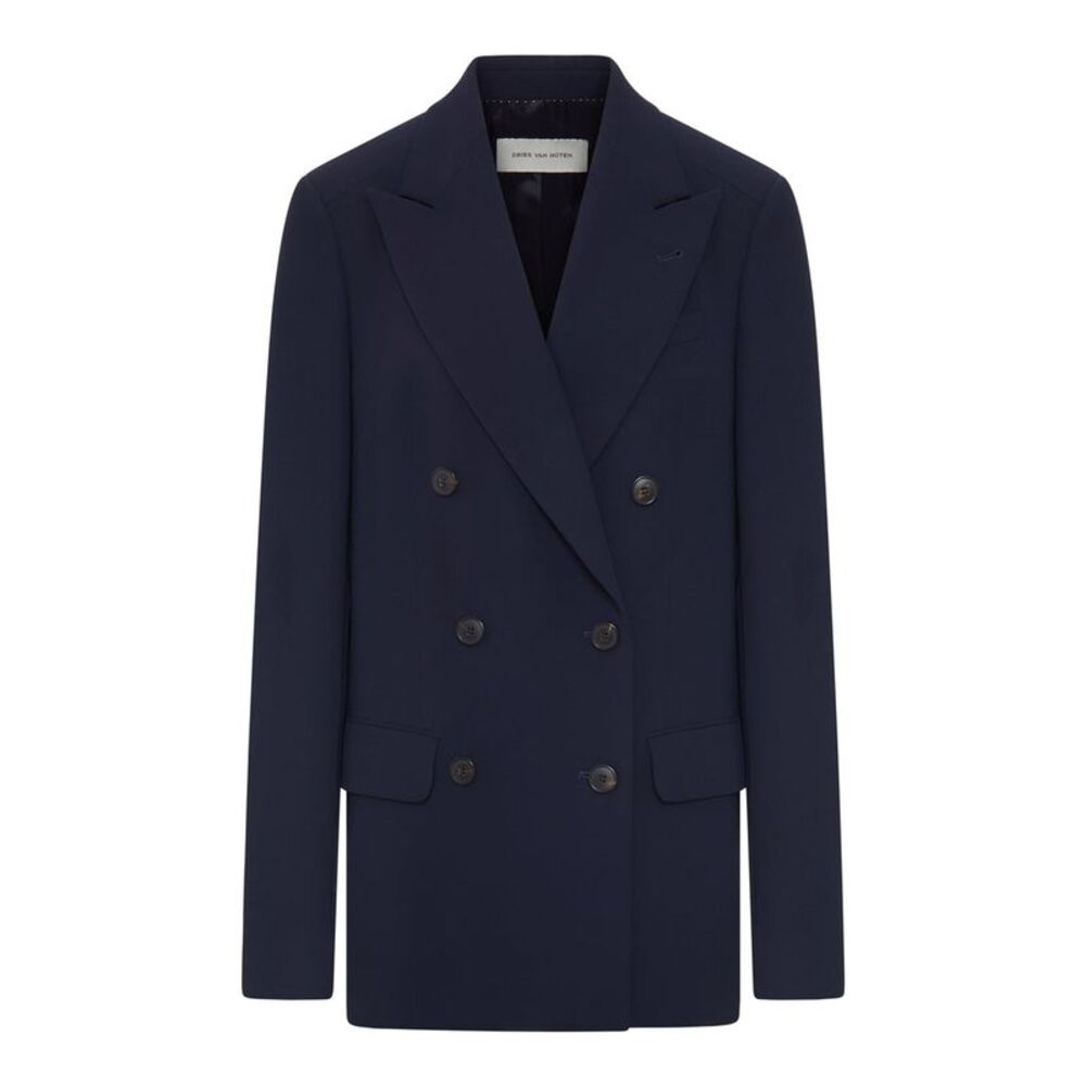 Dries Van Noten Women Navy Blue Double-Breasted Blazer